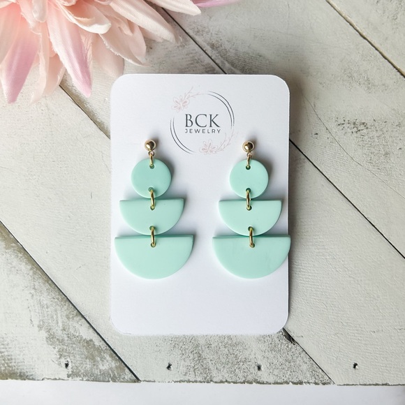 NEW HANDMADE Mint blue polymer clay earrings, unique gift ideas, bright earrings - Picture 7 of 8